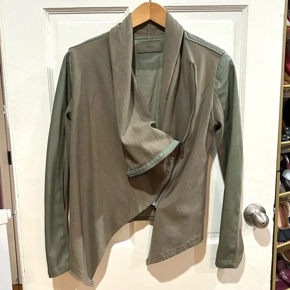 BlankNYC Olive Green Vegan Leather Moto Jacket Size S - Picture 4 of 13